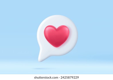 3d notificación de medios sociales amor como el icono del corazón en el fondo aislado de pin blanco con sombra 3D renderizado. Ilustración de vector