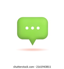 3d social media notification, speech bubble with three white dots, ellipsis. Button isolated on white background, vector illustration