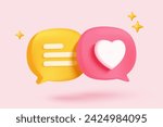 3D Social media online platform concept, online social communication on applications, Photo frame with heart and love emoji icon, like and play in red bubble 3d icons. 3d vector render concept