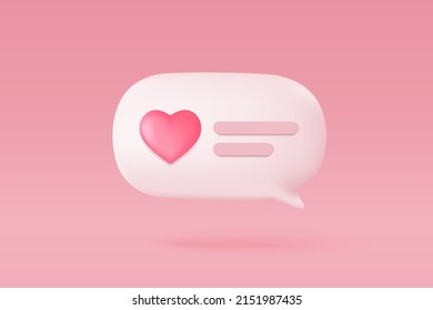 3D Social media online platform concept, online social communication on applications, Photo frame with heart and love emoji icon, like and play in red bubble 3d icons. 3d vector render concept