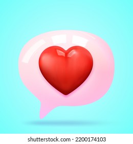 3D social media online platform concept, online social communication on applications, Photo frame with heart and love emoji icon, like and play in bubble icons. 3d heart vector render illustration