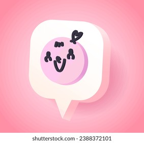 3D social media online platform concept, online social communication on applications, Photo frame with smile mi laugh, like and play emoticon icon in white bubble icons. Vector speech bubble.