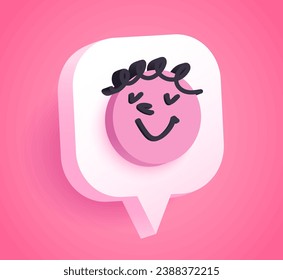 3D social media online platform concept, online social communication on applications, Photo frame with smile mi laugh, like and play emoticon icon in white bubble icons. Vector speech bubble.