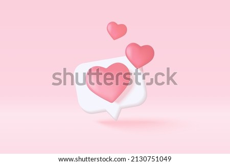 3D Social media online platform concept, online social communication on applications, Photo frame with heart and love emoji icon, like and play in red bubble 3d icons. 3d vector render concept