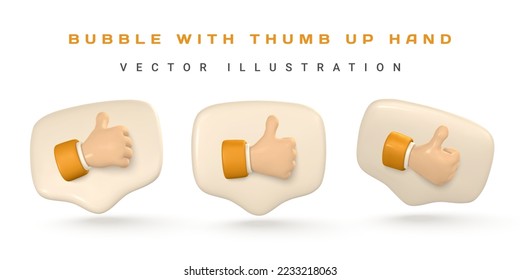 3d Social Media-Sprachblase mit Daumenup-Symbol. Vektorgrafik.