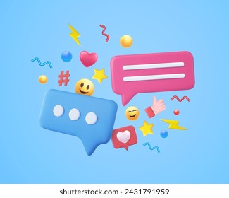 3d social media and technology with love, like, comment icon. chat. online social communication applications concept. 3d rendering. Vector illustration