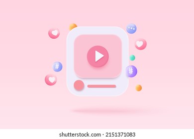 3d social media with video live streaming and emotion in pink background. Social media online playing 3d video for make money passive income concept. 3d live entertainment vector render illustration - Shutterstock ID 2151371083