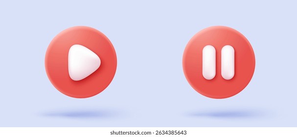 reprodutor de vídeo de mídia social 3d em balão de fala. Botões vermelhos para iniciar a multimídia com simplicidade conceito colorido de vídeo, reprodução de áudio. ilustração de renderização de vetor de ícone de botões de inspeção 3d