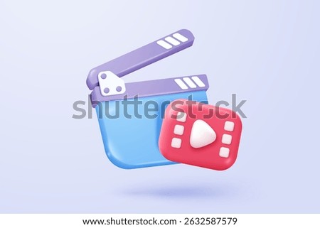 3d social media video player in speech bubble. Red round play buttons for start multimedia with simplicity colorful video concept, audio playback. 3d watch buttons icon vector rendering illustration
