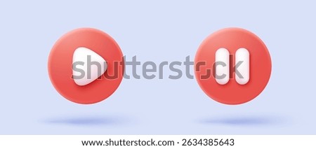 3d social media video player in speech bubble. Red round play buttons for start multimedia with simplicity colorful video concept, audio playback. 3d watch buttons icon vector rendering illustration