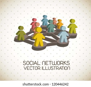 3d social network illustration, vintage style. vector illustration