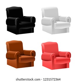 3d Sofa Furniture Isolated; Black, White, Red, Brown leather reclining chair vector