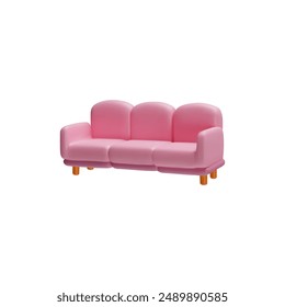 3d sofa with triple cushions, wooden legs depicted on the side. It is ideal for luxurious decoration of the living room and studio in light pink tones