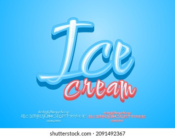 3d soft blue handwriting ice cream text effect