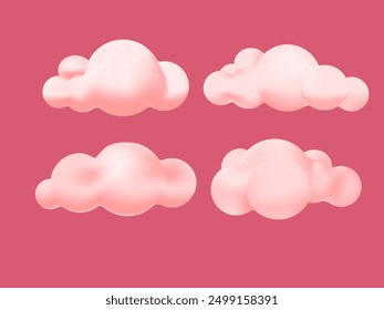 3d soft round cartoon fluffy clouds icon in the sky,set of cartoon style clouds