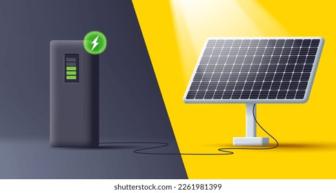 3d solar power station, sun rays panel and energy collector, 3d illustration, render style