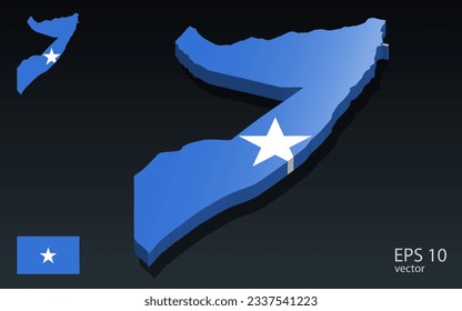 3D Somalia map and flag . 3D shape design . Independence day concept . Perspective view . Vector