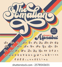 3D The Somalian script Retro Groovy Vintage Display bold Font alphabe