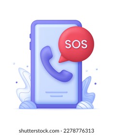 3D SOS Emergency icon. Emergency alarm. SOS help service. Trendy and modern vector in 3d style.