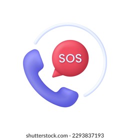 3D SOS Emergency icon. Emergency alarm. SOS help service. Trendy and modern vector in 3d style.