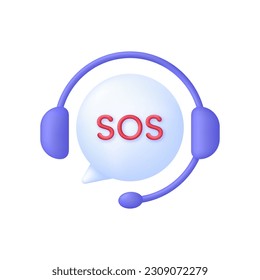 3D SOS Emergency icon. Emergency alarm. SOS help service. Trendy and modern vector in 3d style.