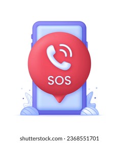 3D SOS-Notfallsymbol. Notalarm SOS-Hilfe-Service. Trendy und moderne Vektorgrafik im 3D-Stil.