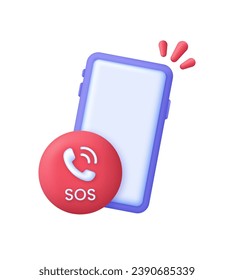 3D SOS Emergency icon. Emergency alarm. SOS help service. Trendy and modern vector in 3d style.