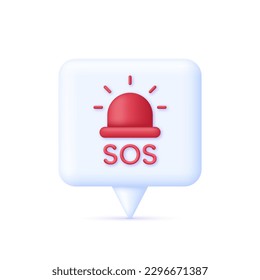 Icono de emergencia de SOS 3D sobre burbuja de voz. alarma de emergencia. Servicio de ayuda de SOS. Vector moderno y de moda en estilo 3d.