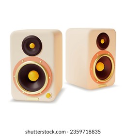 3d Sound Speakers Set Cartoon Style Modern Acoustic System Elements Isolated on a White Background. Vector illustration of Loudspeakers