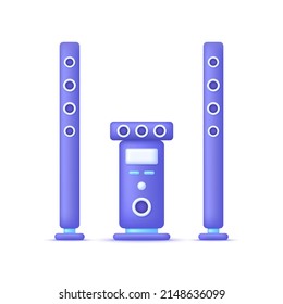 Sistema de sonido 3D aislado en fondo blanco. Concepto musical. Se puede usar para muchos fines. Vector moderno y de moda en estilo 3d.