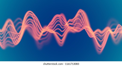 3D Sound waves. Big data abstract visualization: business charts analytics. Digital landscape with flowing curves. Futuristic technology background. Visual sound waves, EPS 10 vector illustration.