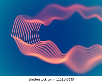 3D Sound waves. Big data abstract visualization: business charts analytics. Digital flowing curves, selected focus. Futuristic technology background. Visual sound waves, EPS 10 vector illustration.