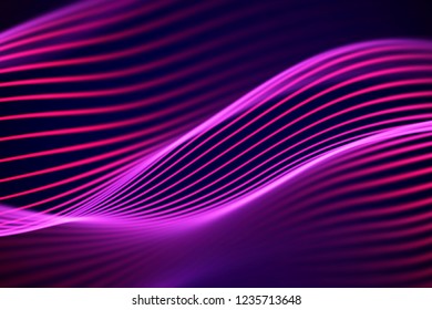 3D Sound waves. Big data abstract visualization. Digital technology concept: virtual landscape. Futuristic background. Red sound waves, visual audio waves equalizer, EPS 10 vector illustration.