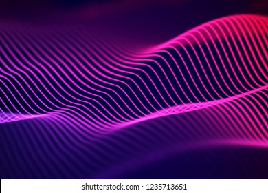 3D Sound waves. Big data abstract visualization. Digital technology concept: virtual landscape. Futuristic background. Red sound waves, visual audio waves equalizer, EPS 10 vector illustration.