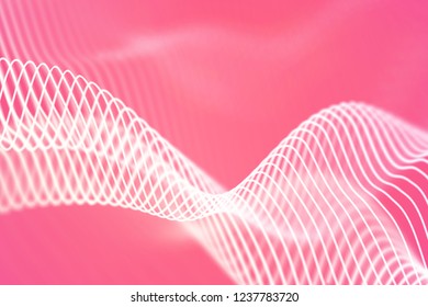 3D Sound waves. Big data abstract visualization. Digital technology concept: virtual landscape. Futuristic background. Pink sound waves, visual audio waves equalizer, EPS 10 vector illustration.