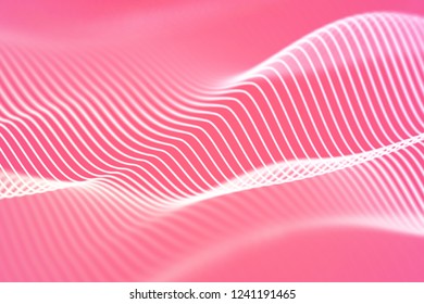 3D Sound waves. Big data abstract visualization. Digital technology concept: virtual landscape. Futuristic background. Pink sound waves, visual audio waves equalizer, EPS 10 vector illustration.