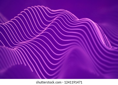 3D Sound waves. Big data abstract visualization. Digital technology concept: virtual landscape. Futuristic background. Pink sound waves, visual audio waves equalizer, EPS 10 vector illustration.