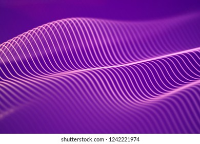 3D Sound waves. Big data abstract visualization. Digital technology concept: virtual landscape. Futuristic background. Pink sound waves, visual audio waves equalizer, EPS 10 vector illustration.