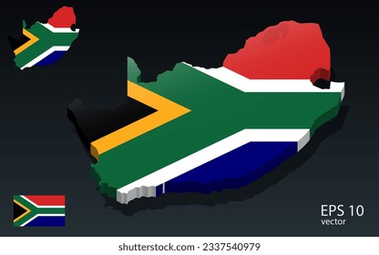 3D South Africa map and flag . 3D shape design . Independence day concept . Perspective view . Vector