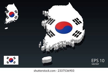 3D south korea map and flag . 3D shape design . Independence day concept . Perspective view . Vector