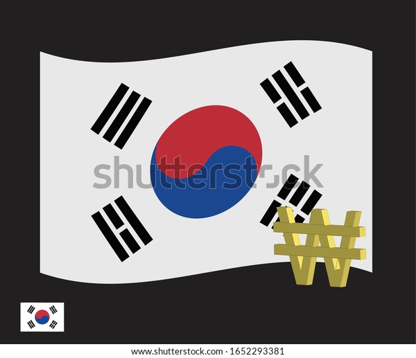 韓国ウォンの3d 韓国国旗の背景にkrwシンボル 財務および通貨シンボルのコンセプト 記号の背景 ベクターイラスト のベクター画像素材 ロイヤリティフリー