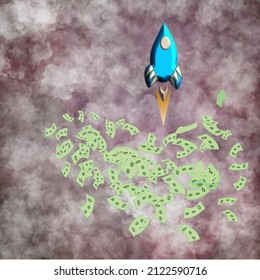 3d, naves espaciales con dólares,ilustración vectorial