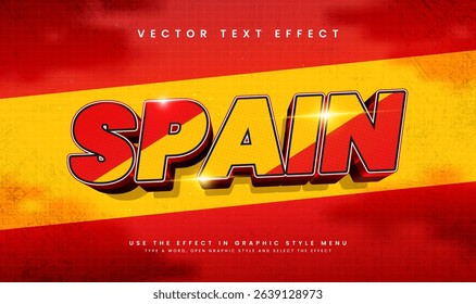 3d Spain modern style, editable vector text effect. Suitable for celebrating spain event theme.
