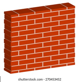 3D, spatial brick wall, brickwork with regular pattern isolated on white. Editable vector