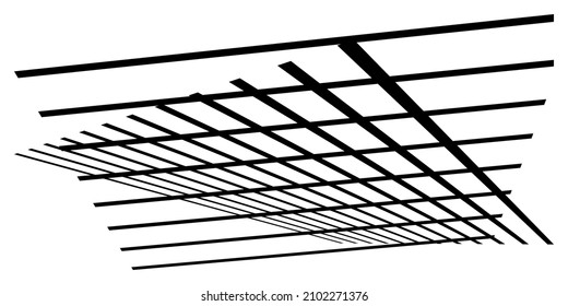 3d spatial grid, mesh, grating and lattice abstract geometric shape, element. Intersecting lines in perspective