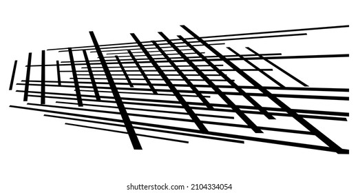 3d spatial grid, mesh, grating and lattice abstract geometric shape, element. Intersecting lines in perspective