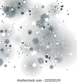 3d spatial lattice covering, complicated op art background with smudge dots and geometric shapes, eps10. Science and technology theme. Abstract network, web backdrop.