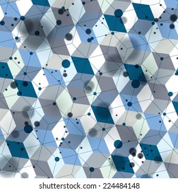 3d spatial lattice covering, complicated op art background with geometric shapes, eps10. Science and technology theme. Abstract network, lace backdrop with motion effect.