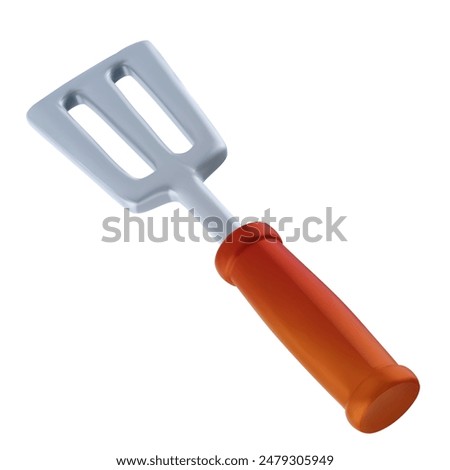 3d spatula in realistic cartoon style isolated on white background. Two crossed bright bbq grill tools. Vector illustration.