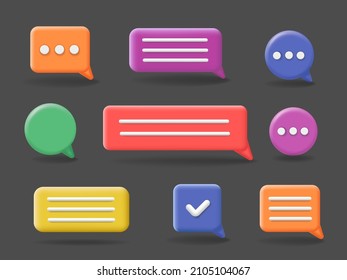 3d Speach Bubbles Set. Chatting Box, Message Icon, Dialogue Bubble. Speak Sings On Dark Background Vector Illustrations.